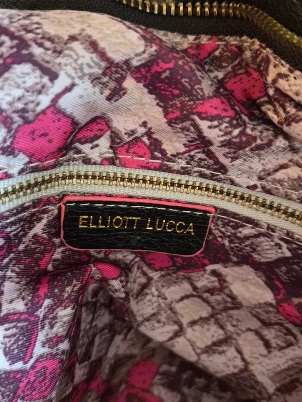 Elliott Lucca Black Genuine Leather Satchel Gold Turn Lock Handbag Purse